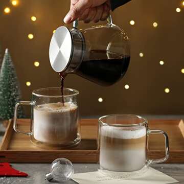 Durable Double Wall Glass Coffee Mugs Set of 2