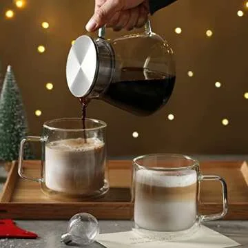 Durable Double Wall Glass Coffee Mugs Set of 2