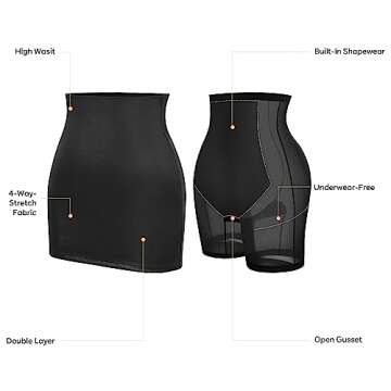 Popilush Shapewear Faux Leather Skirts with Built in Shapewear Tummy Control High Waist Mini Skirt with Shaper for Women