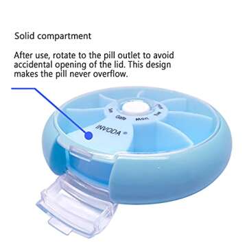 Weekly Pill Organizer 7 Compartments Daily Pill Box Travel Small Pill Container Portable Pill Case Fish Oil Supplements Vitamins Organizer (Sky Blue)