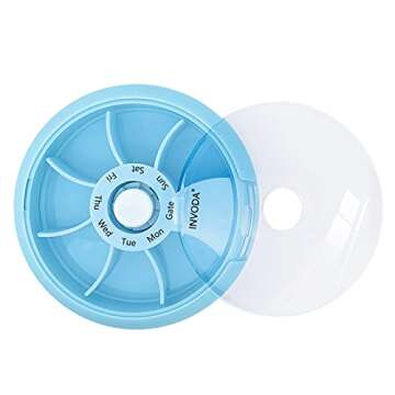 Weekly Pill Organizer 7 Compartments Daily Pill Box Travel Small Pill Container Portable Pill Case Fish Oil Supplements Vitamins Organizer (Sky Blue)