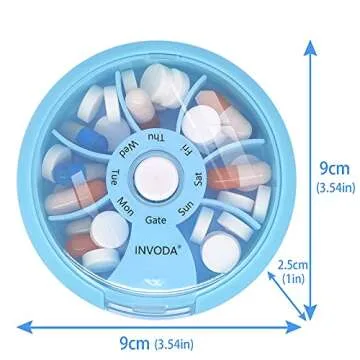 Weekly Pill Organizer 7 Compartments Daily Pill Box Travel Small Pill Container Portable Pill Case Fish Oil Supplements Vitamins Organizer (Sky Blue)