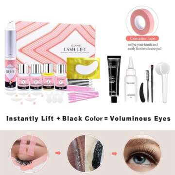 Lash Lift and Black Kit, Professional Eyelash Perm Kit and Black Eyelash & Eyebrow Set 3 in 1, Quick Lifting & Voluminous Coloring with Complete Tools Gifts for Women Salon Grade Home DIY