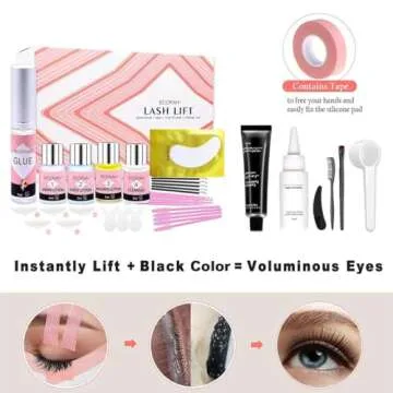 Lash Lift and Black Kit, Professional Eyelash Perm Kit and Black Eyelash & Eyebrow Set 3 in 1, Quick Lifting & Voluminous Coloring with Complete Tools Gifts for Women Salon Grade Home DIY
