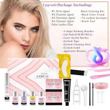 Lash Lift and Black Kit, Professional Eyelash Perm Kit and Black Eyelash & Eyebrow Set 3 in 1, Quick Lifting & Voluminous Coloring with Complete Tools Gifts for Women Salon Grade Home DIY