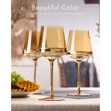 Comfit Amber Wine Glasses Set of 6 - Colorful Modern Stemware