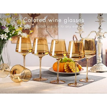 Comfit Amber Wine Glasses Set of 6 - Colorful Modern Stemware