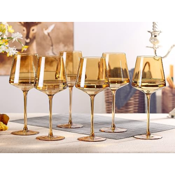 Comfit Amber Wine Glasses Set of 6 - Colorful Modern Stemware