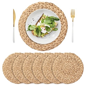 Elegant 6 Pack Round Natural Woven Placemats for Dining