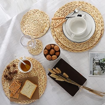 Elegant 6 Pack Round Natural Woven Placemats for Dining