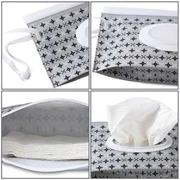 FEBSNOW 4 Pack Baby Wipe Dispenser, Portable Refillable Wipe Holder, Baby Wipes Container, Wipe Dispenser, Reusable Travel Wet Wipe Pouch (Geometric)