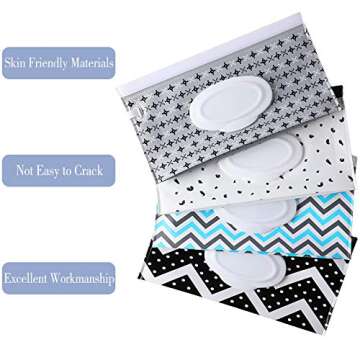 FEBSNOW 4 Pack Baby Wipe Dispenser, Portable Refillable Wipe Holder, Baby Wipes Container, Wipe Dispenser, Reusable Travel Wet Wipe Pouch (Geometric)