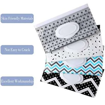 FEBSNOW 4 Pack Baby Wipe Dispenser, Portable Refillable Wipe Holder, Baby Wipes Container, Wipe Dispenser, Reusable Travel Wet Wipe Pouch (Geometric)