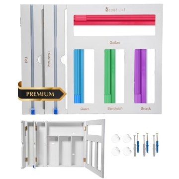 EDGE LINE White Storage Bag Organizer, Wrap and Foil Dispenser with Cutters, 6 In 1 Bamboo Foil and ...