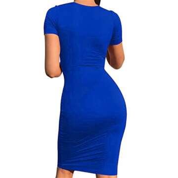 Mokoru Women's Casual Basic Pencil Dress Sexy Long Sleeve Bodycon Midi Club Dress, X-Large, Short Sleeve Royal Blue