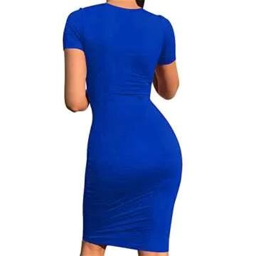 Mokoru Women's Casual Basic Pencil Dress Sexy Long Sleeve Bodycon Midi Club Dress, X-Large, Short Sleeve Royal Blue