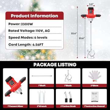 SILVEL 2300W Handheld Electric Cement Mixer with 6 Speeds