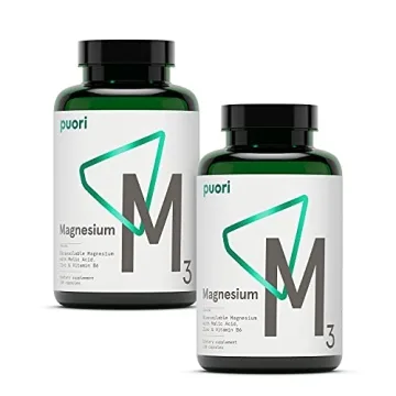 Puori Organic Magnesium Zinc Supplement - 300mg - 240 Vegan Capsules - High Absorption M3 Complex fo...