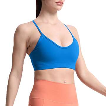 Aoxjox Women's Workout Y Sports Bras Fitness Backless Padded Trainning Active Gym Bra Yoga Crop Tank Top (Directoire Blue, Large)