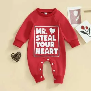 Rarjuiey My First Valentines Day Baby Boy Outfits Newborn Valentine Romper Love Heart Playsuit Jumpsuit Toddler Clothes (Love Heart Red, 3-6 Months)