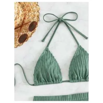 COZYEASE Women's Halter Triangle Top Swimsuit Set