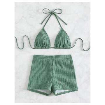 COZYEASE Women's Halter Triangle Top Swimsuit Set