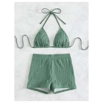 COZYEASE Women's Halter Triangle Top Swimsuit Set