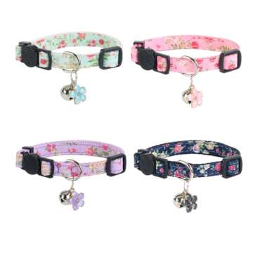 Yizepet Cat Collars with Bells, Breakaway Kitten Collar, Cute Kitty Collar in 4 Pack, Pet Supplies A...
