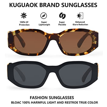 Trendy KUGUAOK Rectangle Sunglasses with UV Protection