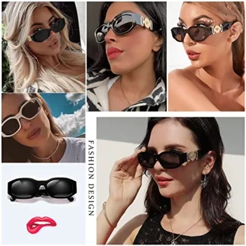 Trendy KUGUAOK Rectangle Sunglasses with UV Protection