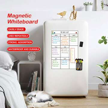 LUCYCAZ Magnetic to Do List Dry Erase Board for Fridge - Vertical Chore Board for Kids, Weekly Planning Boards for Family Chore Chart Whiteboard with 8 Markrs, 12''x17''(A3)