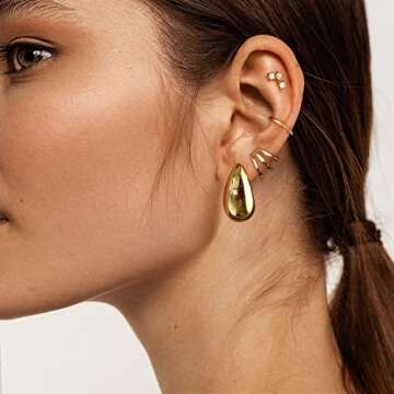 Stylish Anten Pink Chunky Gold Hoop Earrings for Women