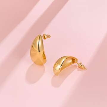 Stylish Anten Pink Chunky Gold Hoop Earrings for Women