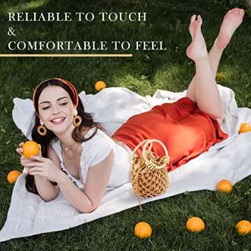 Sweetude Mini Clutch Tote Handbag 2 Pairs Rattan Earrings for Women Bucket Drawstring Handbag Bohemian Woven Clutch(Coffee)