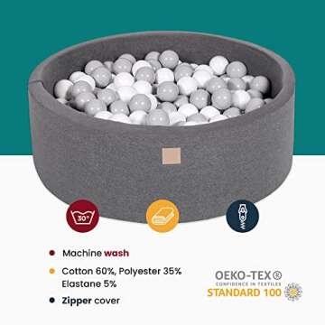 MEOWBABY Ball Pit with 200 Balls 2.75in Included for Toddlers - Baby Soft Foam Round Playpen, Light Grey: Grey/White/Mint