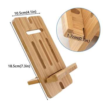 BambuMate Tablet Stand, Adjustable Tablet Holder, Tablet and Phone Holder, Cell Phone Stand Compatible with Smart Phone, Tablet -Natural Bamboo