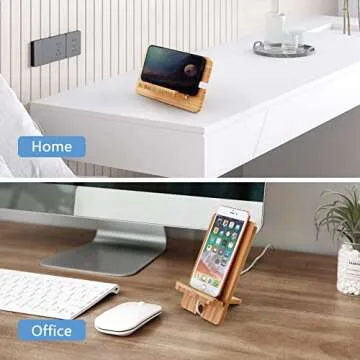 BambuMate Tablet Stand, Adjustable Tablet Holder, Tablet and Phone Holder, Cell Phone Stand Compatible with Smart Phone, Tablet -Natural Bamboo