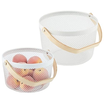Stylish mDesign Storage Baskets with Wood Handles Set of 2