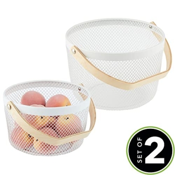 Stylish mDesign Storage Baskets with Wood Handles Set of 2