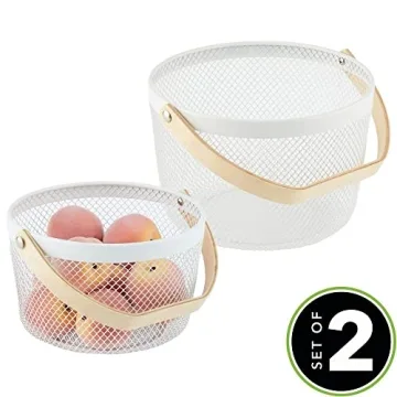 Stylish mDesign Storage Baskets with Wood Handles Set of 2