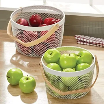 Stylish mDesign Storage Baskets with Wood Handles Set of 2