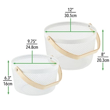 Stylish mDesign Storage Baskets with Wood Handles Set of 2