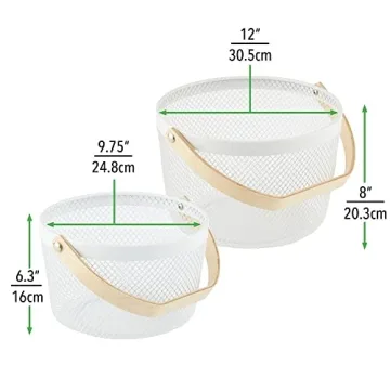 Stylish mDesign Storage Baskets with Wood Handles Set of 2