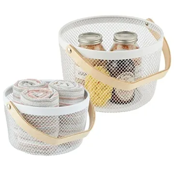 Stylish mDesign Storage Baskets with Wood Handles Set of 2