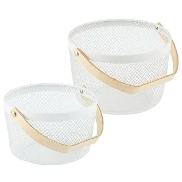 Stylish mDesign Storage Baskets with Wood Handles Set of 2