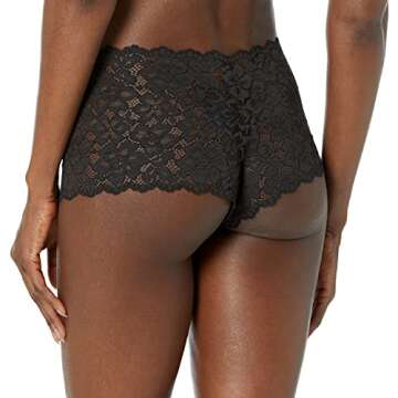Maidenform Cheeky Panty Pack, Sexy Must Haves Lace Boyshorts for Women, 3-Pack, Black/Paris Nude/Crimson Sunset