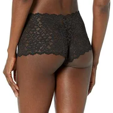 Maidenform Cheeky Panty Pack, Sexy Must Haves Lace Boyshorts for Women, 3-Pack, Black/Paris Nude/Crimson Sunset