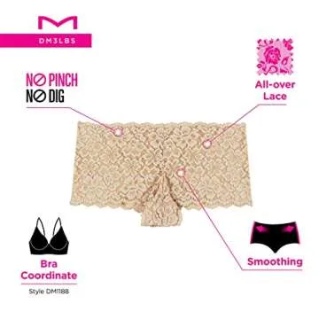 Maidenform Cheeky Panty Pack, Sexy Must Haves Lace Boyshorts for Women, 3-Pack, Black/Paris Nude/Crimson Sunset