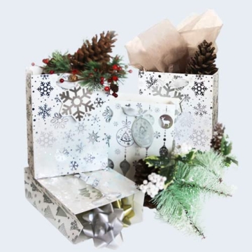 UNIQOOO Metallic Silver Christmas Gift Bags - 12Pcs Assorted