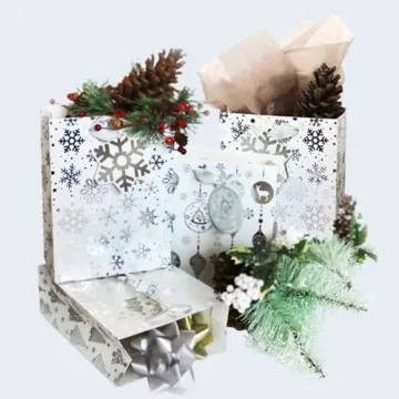 UNIQOOO Metallic Silver Christmas Gift Bags - 12Pcs Assorted